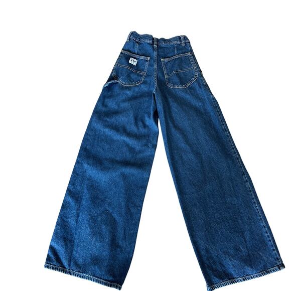 Lee Wide Leg Cargo Jeans Denim SIZE 28 Medium Wash Slouchy Long Carpenter $118 - Picture 7 of 13